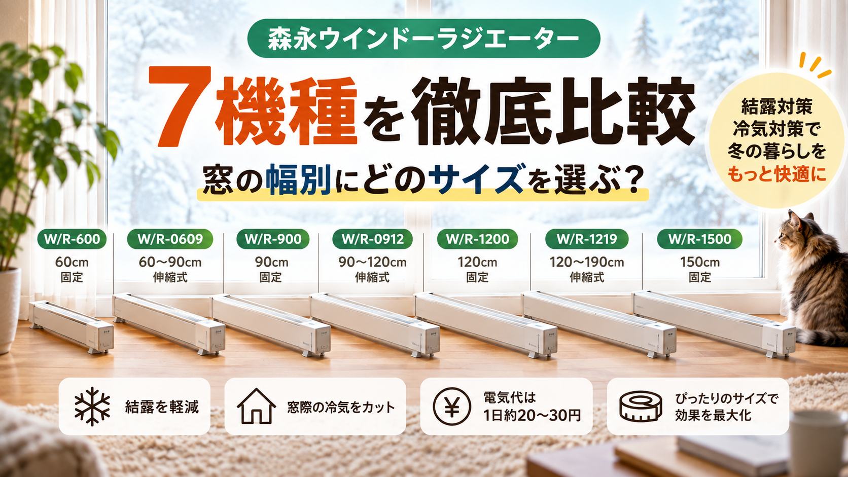 森永ウインドーラジエーター7機種を比較｜窓の幅別にどのサイズを選ぶ？